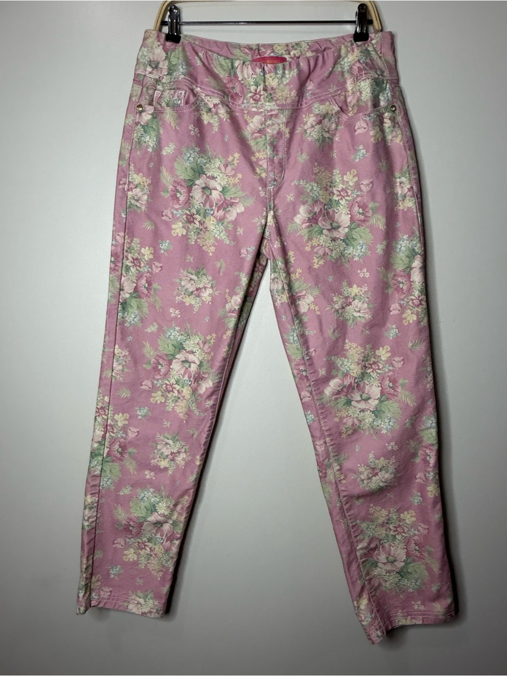 April Cornell Pink Floral Cropped Pull On Pants Size Large